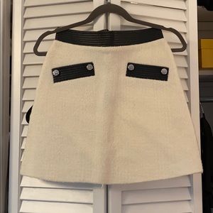 maje cream knit skirt with black leather trim
